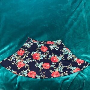 Lily White Floral Skater Flare Skirt - Navy Blue & Floral